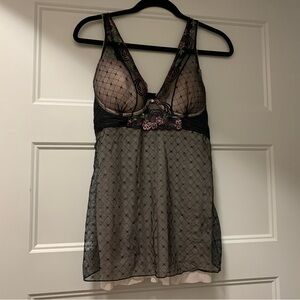 Sophie B. Black and Purple Floral Lace Chemise